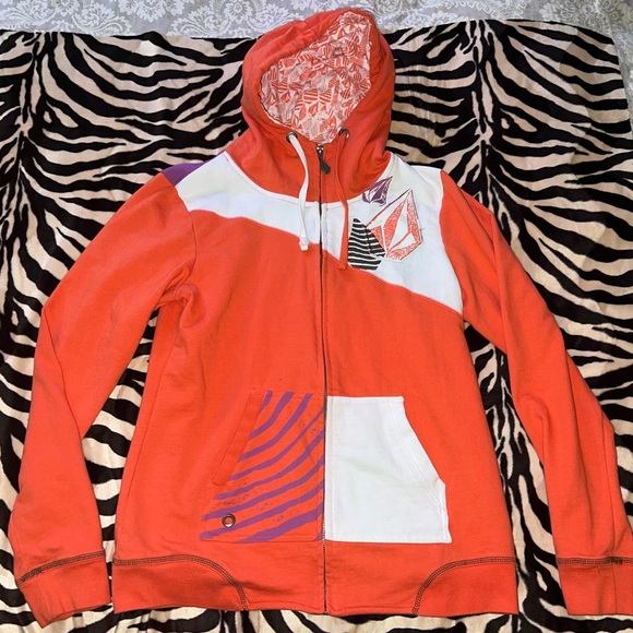 Volcom Zip French Terry Hoodie - Orange/Coral/White/Purple-Y2K/Skate Juniors XL - Picture 2 of 16